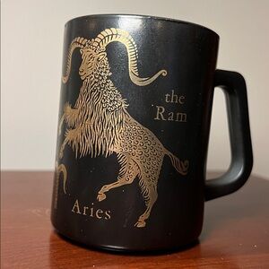 Vintage Aries Ram Zodiac Horoscope Gold Federal Black White Milkglass Mug